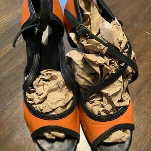 Handmade Leather Orange and Black Tango Heels Size 8
